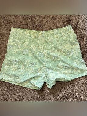 Vintage Castaways Swim Shorts Trunks Green Fish Coral Print Pattern Large